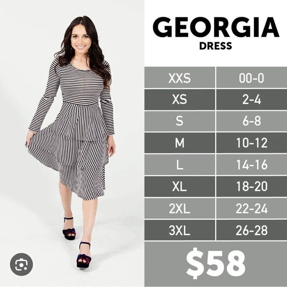 LuLaRoe Black & White Clipper Ship Georgia Dress Size XS NWT - Picture 6 of 6